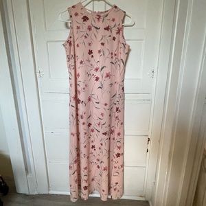 Vintage 90s Rena Rowan midi/maxi dress pink and green floral pattern